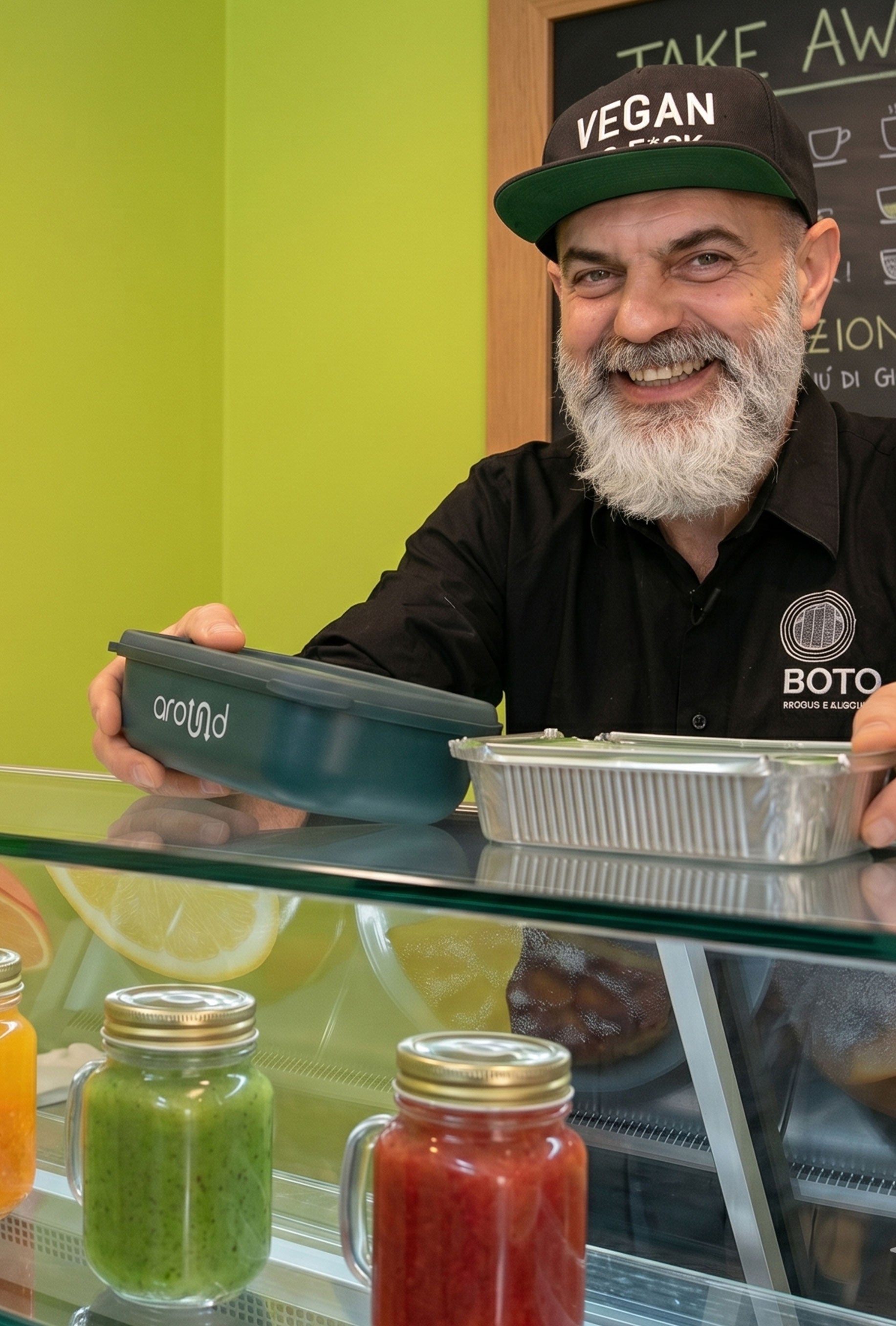 Banco take-away o ristorante. Contesto reale, informale ma ordinato.