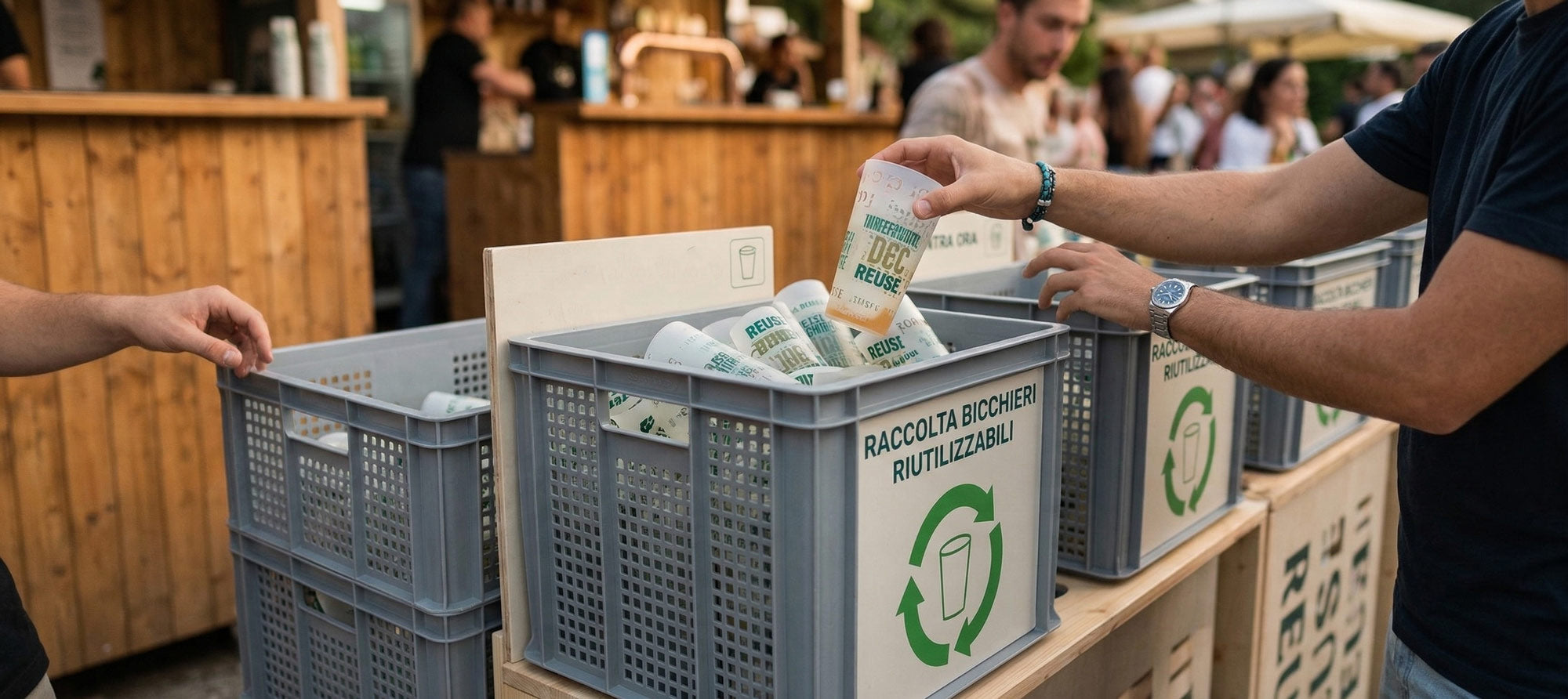 Raccolta dei prodotti riutilizzabili a fine evento.